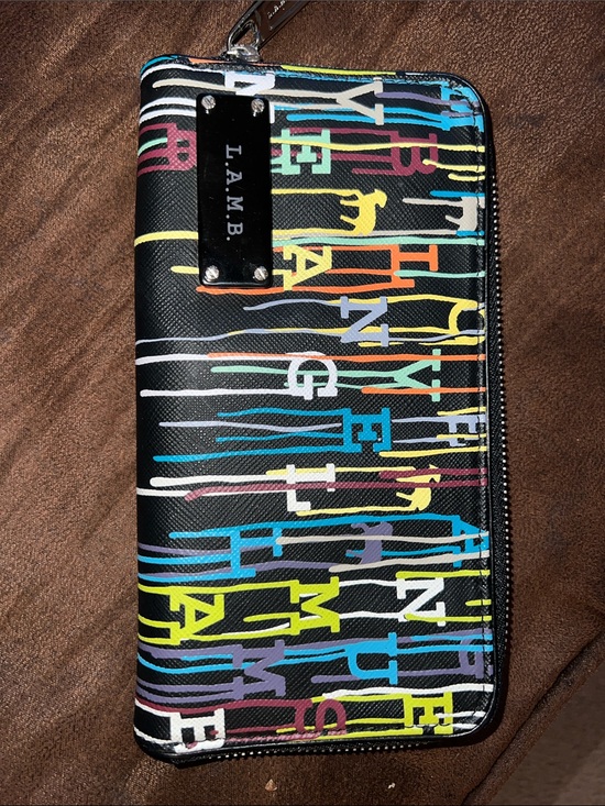L.A.M.B. Handbags - L.A.M.B. Black Multicolor Drip-Print Zip Wallet